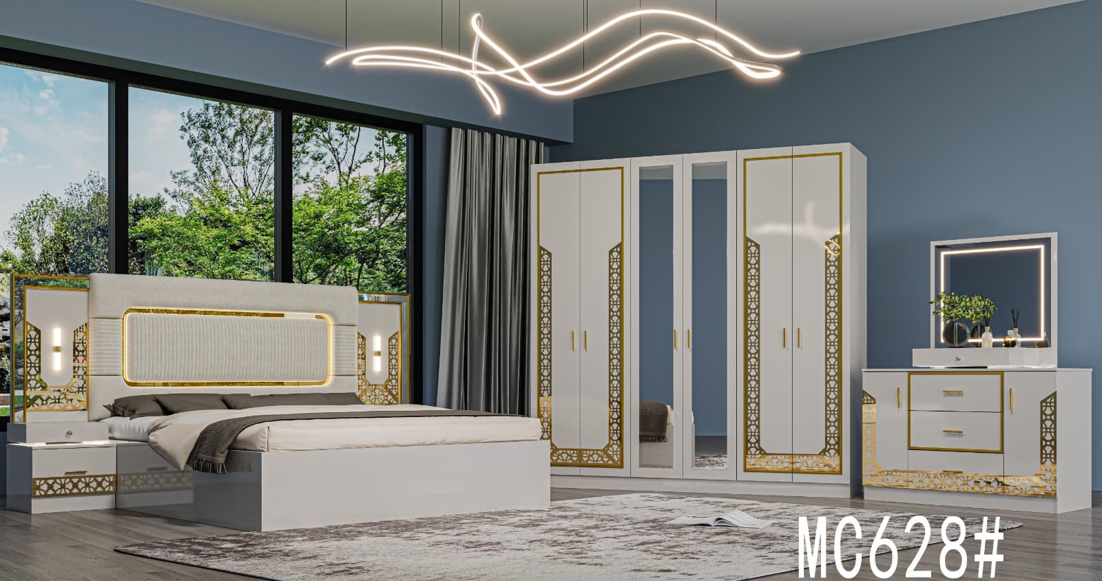 Chambre blanche arabesque, Chambres · finitions dorées