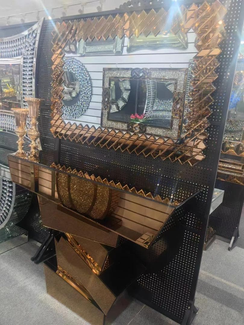 Console miroir diamant, Meubles · finition dorée