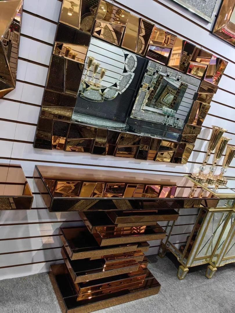 Miroir mosaïque doré, Décoration · finition dorée