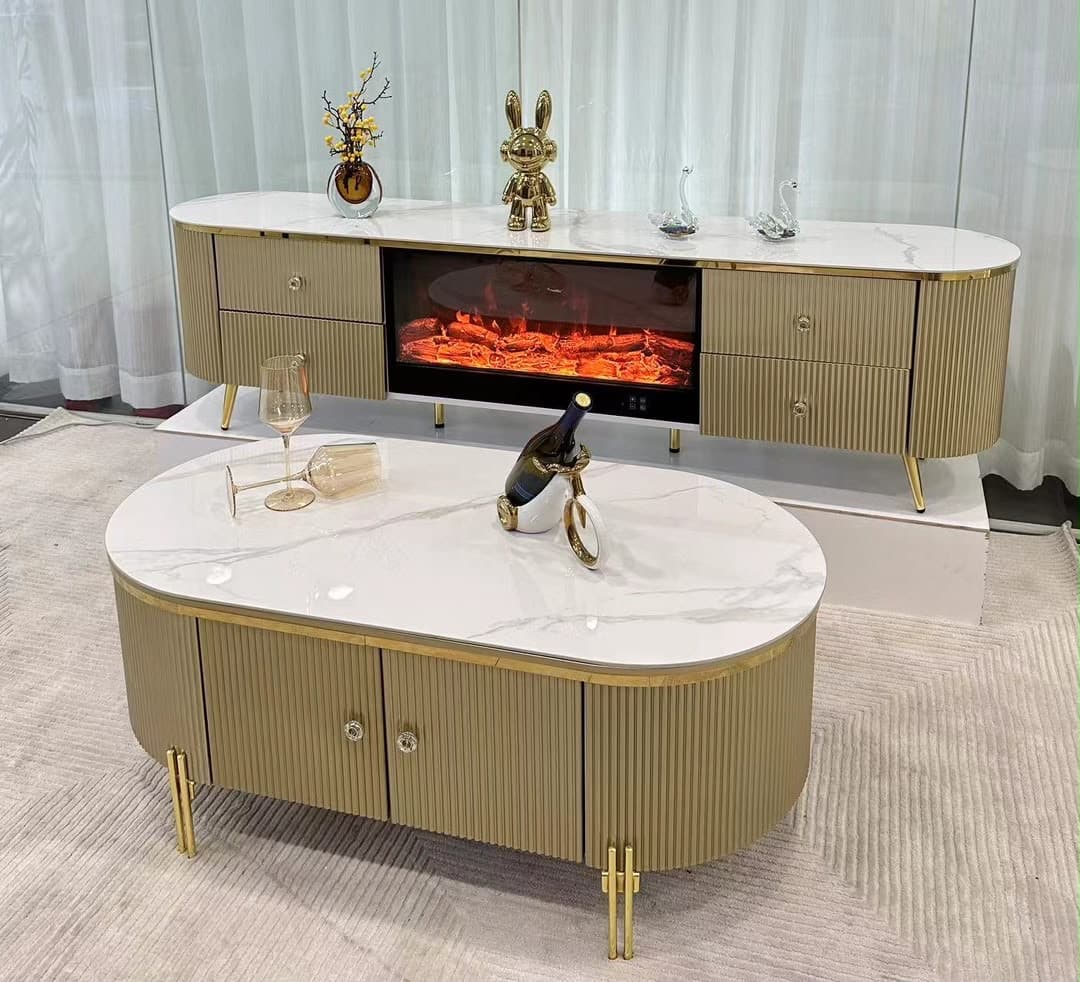 Meuble TV & table basse doré, Salon · avec cheminée