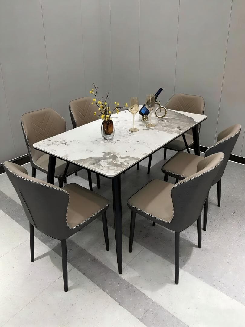 Table à manger marbre blanc, Tables · 6 chaises