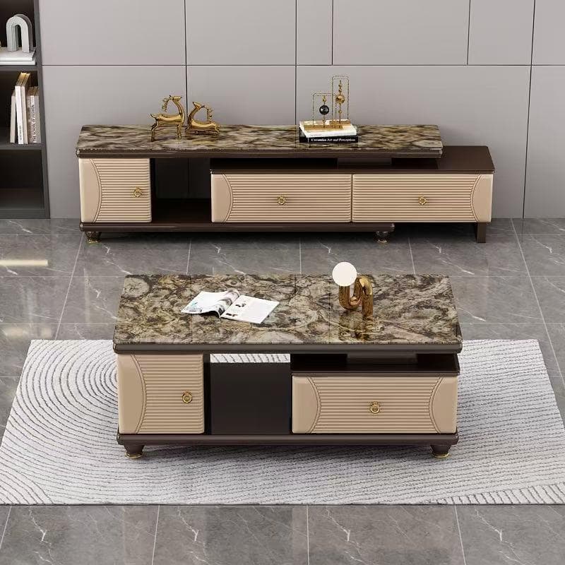 Meuble TV & table basse marbre, Salon · plateau marbre